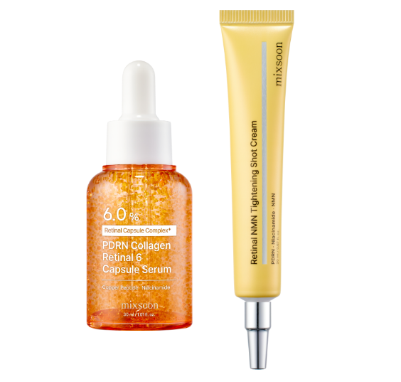 mixsoon Retinal Firming Duo | PDRN Collagen Retinal 6 Capsule Serum & Retinal NMN Tightening Shot Cream