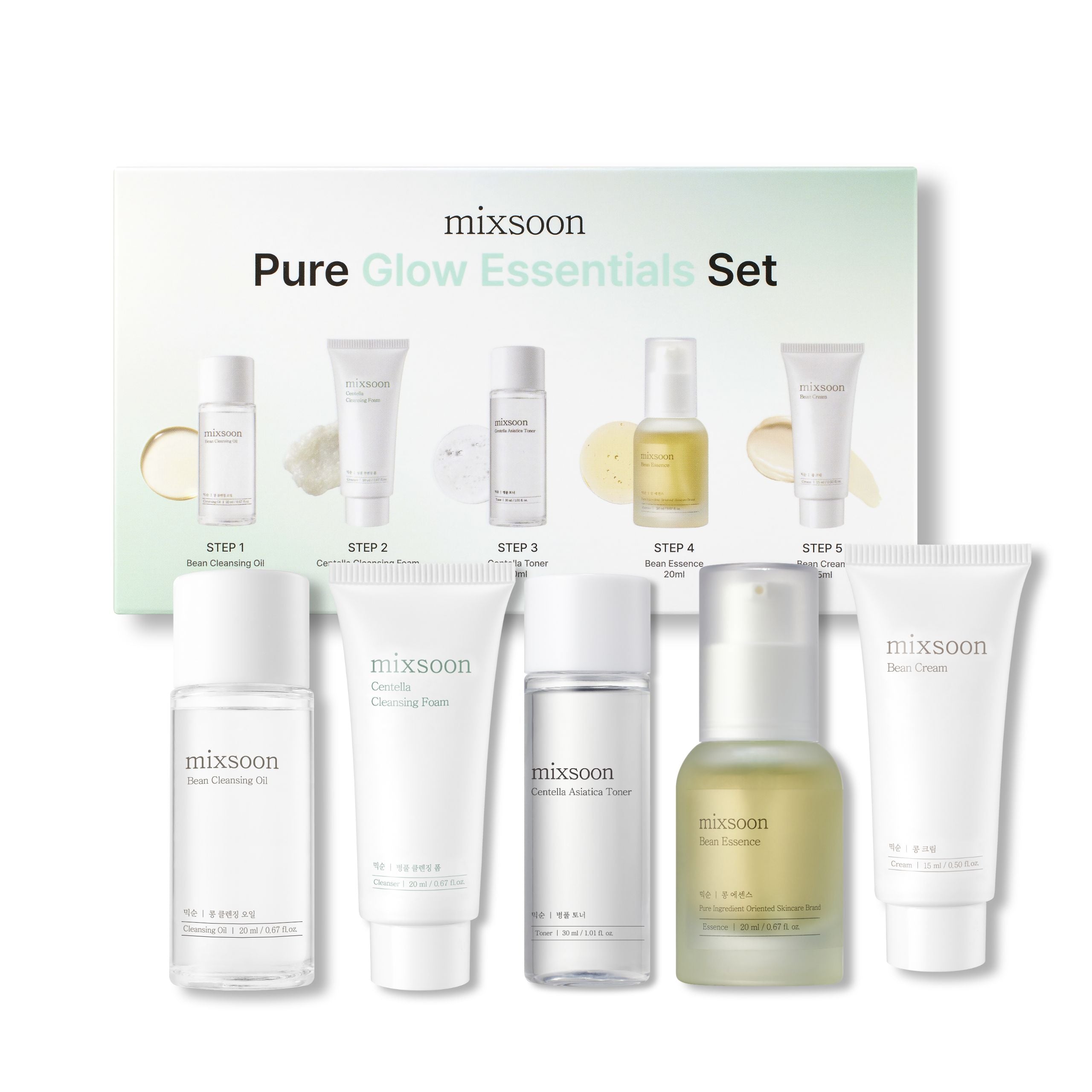 mixsoon ミクスン　スキンケア　現品 10品セット mixsoon Pure Glow Essentials Set – All-in-One Skincare Kit, 5-Step Rou